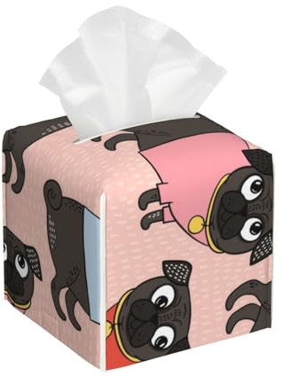 Taschentuchbox-Abdeckung, niedlicher Hund, bunt, Mops, Serviettenbox, Halter, quadratisch, für Kosmetiktücher, dekorativ auf Tisch und Badezimmer, Büro