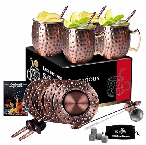 Set di 4 tazze Moscow Mule, set di tazze da cocktail con tazze da mulo in acciaio inox da 510 ml, sottobicchieri, cannucce, cucchiai, set di bicchieri da cocktail (bronze001)