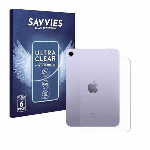 Savvies 6 Stück Schutzfolie für Apple iPad Mini 7 2024 (Rückseite) Displayschutz-Folie Ultra-Transparent