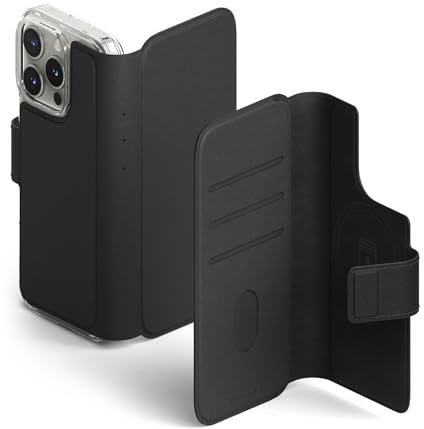 Ringke Folio Wallet Magnetic Case [Kompatibel mit MagSafe] für iPhone 16 Pro Max / 16 Plus Hülle, Abnehmbare PU-Leder Geldbörse mit Kartenhalter Flip Cover für Flache Rückseite Magnethülle - Black