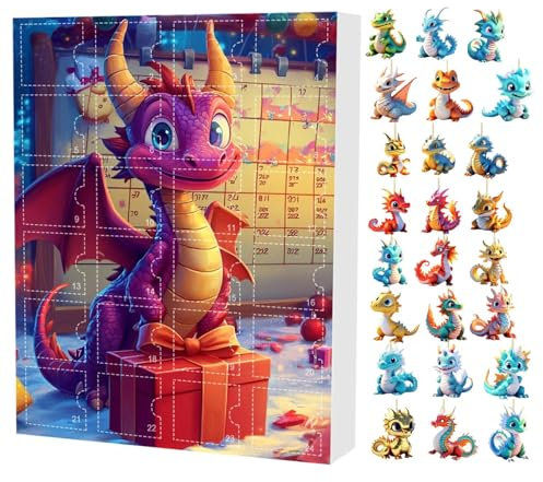 Drachen Weihnachts Countdown Kalender – 24 Tage Weihnachts Adventskalender Mit 2D Drachenanhängern Aus Flachem Acryl | Countdown Zum Weihnachtskalender Weihnachtsdekorationen (C)