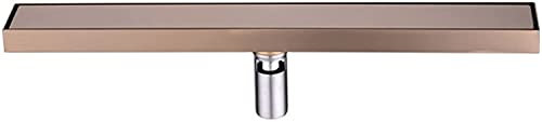 Desagüe de ducha lineal de acero inoxidable 304 con colador de pelo y rejilla de inserción de azulejos, rectangular, color oro rosa, desagüe de suelo de ducha de 60 cm