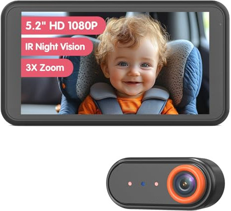 LUCKVIEW BM2A Baby Car Camera – 3X Zoom to See Baby Clearly, 5.2 1080P Display & Auto IR Night Vision, Rear-Facing View Monitor, Easy Install for Parents & Pet Owners