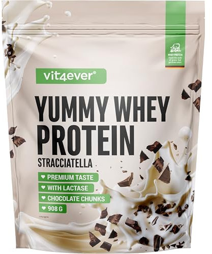 Yummy Whey Protéine Poudre - Glace Stracciatella- Jusqu'à 22,5g de protéine par portion - Premium shake de protéine avec lactase & whey allemande (908g)