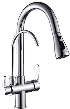 Grifo de cocina con pulverizador extraíble, mezclador de 3 funciones, arco alto, acabado cromado flexible