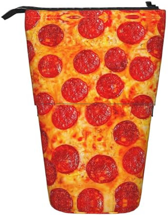 DEXNEL Joli pot à crayons 3D à pizza Pepperoni sur pied, pochette télescopique, boîte à papeterie pour étudiants, filles, garçons, Noir , Taille unique, Organiseur de sac