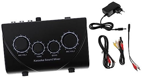 BESTonZON Schwarzer Karaoke Soundmixer mit Zwei Mikrofoneingängen und Kabel Hoher Klangqualität Geeignet für Familien und Bühnenauftritte