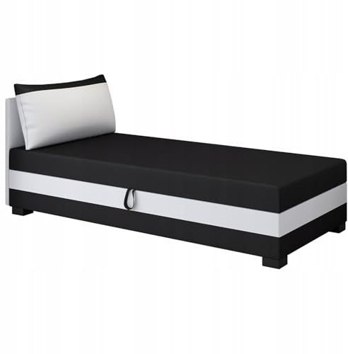 TAPCZANY24 - Boxspringbett Ilia 80x200 cm mit Schaumstoff Matratze | Bett mit Matratze, Polsterbett mit Bettkasten, Gepolstertes Einzel Bett, Schlafsofa - Schwarzweiß