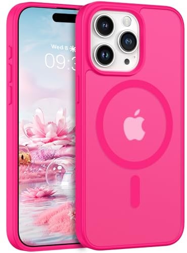 ROUMAYMAY Coque pour iPhone 12 Pro Max, Magnétique Fort [Compatible avec MagSafe] Mat Lisse Translucide Protection de Qualité Fine Mate Coque de Téléphone Aimanté pour iPhone 12 Pro Max Rose Fluo