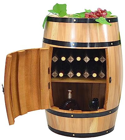 Porte-bouteilles en bois autonome – Armoire de rangement verrouillable avec porte ouverte, accessoire de cuisine, bar, table de rangement pour tonneau de vin