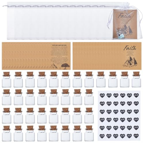 PH PandaHall 36 Sets Carte Cadeau Ayez un Peu de Foi Mini Bouteille Verre Vide Décorative Bouteille Verre Vœux Bouteilles avec Sachets Organza pour Baptême Mariage École Église Cadeaux Inspirants
