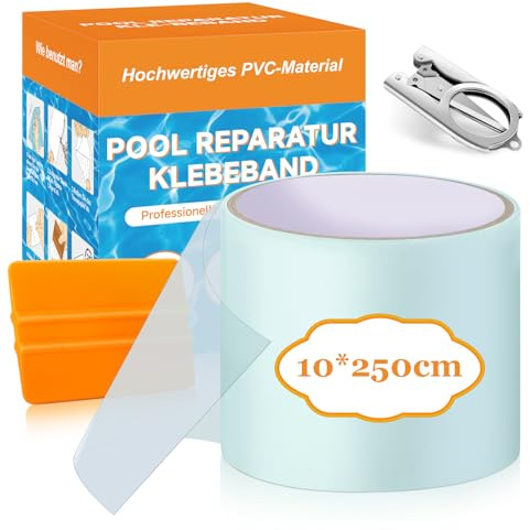 Hymarvo Parches Piscina Bajo Agua,10x250cm Grandes Kit Reparación Piscinas PVC, Cinta Adhesiva Para Piscinas Impermeable, Repara Pinchazos Piscina Para la Piscina, Colchon Hinchable,Liner Piscina