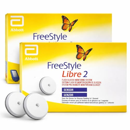 Freestyle Libre 2 Pack of 2 – Continuous Glucose Monitoring CGM Sensor for Diabetes – Flash Monitor Replacement Sensors – UK Version Blood Sugar Tracker