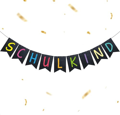 COMOOKA Schulkind Girlande Einschulung Deko Junge & Mädchen Schwarz | Schulkind Wimpelkette aus Karton, Schulanfang Banner im Tafelstil, Schuleinführung Deko für Schulanfang & Einschulungsfeier