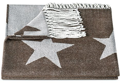 ZOLLNER Kuscheldecke, Plaid, 130x170 cm, Fransen, Wendedecke, braun