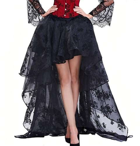 Damen Elegant Midi Skate Rock Schwarz Vintage Korsett Rock Lang Festlich Rock Hochzeit Cocktail Langrock