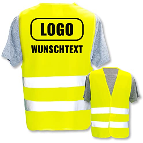 PixiPrints.com Warnweste mit eigenem Aufdruck * Druck: Rücken/Standard-Druck, Farbe & Größe: Gelb XL/XXL * Selbst gestalten mit Name Text Bild Logo