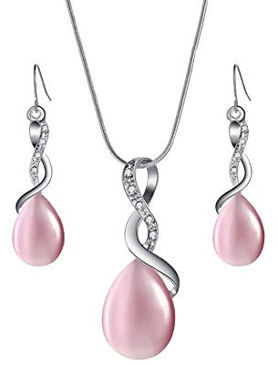 WikiMiu Ensemble de Bijoux pour Femmes Collier et Boucles D'Oreilles, Ensemble de Bijoux de Mode Cadeau pour Femme Fille pour Anniversaire Saint Valentin et Festival (Rose)