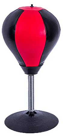 Punching-Ball zum Boxen für den Schreibtisch, extrem Starke Saugkraft, Stressabbau, Speed Ball mit Pumpe (Schwarz Rot)