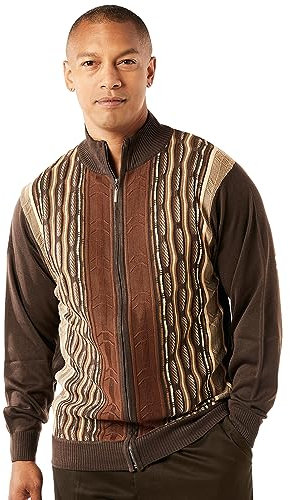 STACY ADAMS Men's Sweater, Full Zippered Modern Cable Knit Jacquard