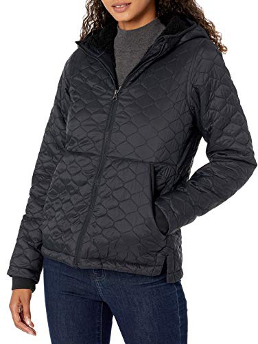Amazon Essentials Women's Lightweight Quilted Full-Zip Water-Resistant Sherpa-Lined Hooded Puffer Jacket, Black, M