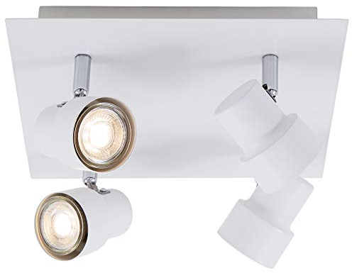 Briloner Leuchten - LED Deckenspot, Deckenleuchte 4-flammig, Strahler dreh- und schwenkbar, 4x GU10, je 5 Watt, je 460 Lumen, 3.000 Kelvin, Weiß, 2861-046