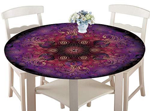Rondes Imperméable Nappe avec Bord élastique, Treer 3D Anti-Taches Lavable Entretien Facile Nappes avec Fleurs Vintage Imprimé Nappe de Table pour Cuisine Picnic Party Jardin (Violet,130cm)