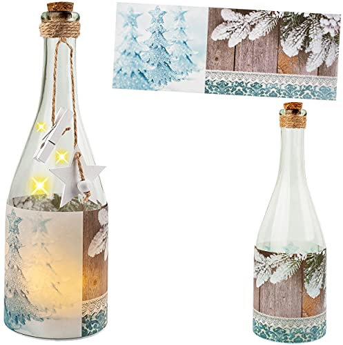 alles-meine.de GmbH 3 Stück Glas - Lichterflaschen Motiv frei wählbar 6 Stück LED Tannenbäume & Schnee - Winter Timer Funkiton - LICHT Dekoflaschen/Flaschen - 28 cm -..