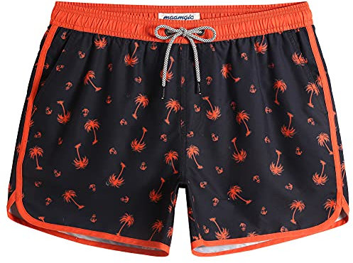 MaaMgic Costume da Bagno Corti Uomo Stile Retro Vintage con Fodera in Mesh Transpirante e Asciugatura Rapida per Vacanze al Mare, Palme Arancioni, M
