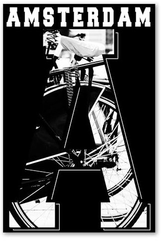 Postereck - 2021 - Amsterdam Plakat, Fahrrad Niederlande Bike - Spruch Schrift Wandposter Fotoposter Bilder Wandbild Wandbilder - Leinwand - 60,0 cm x 40,0 cm
