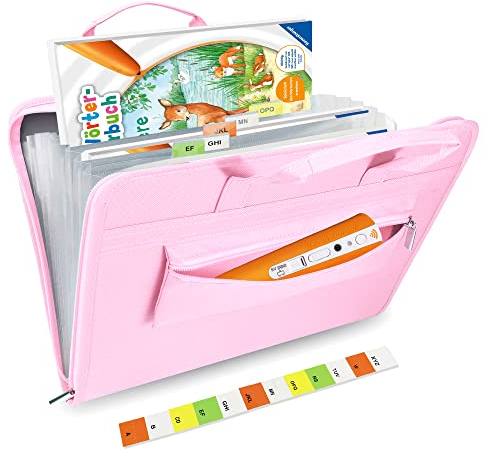 Annmore Tasche für Tiptoi Stift, und für 1-5 Tiptoi Bücher, Rosa Transporttasche für TipToi Starterset mit Tiptoi Stift, Tiptoi Kabel, Batteriefach und Tiptoi Puzzle, Geschenk für Mädchen