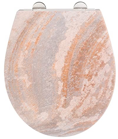 WENKO WC-Sitz Canyon, hygienischer Toilettensitz aus antibakteriellem Duroplast mit Absenkautomatik und rostfreier Fix-Clip Edelstahl Hygiene Befestigung, WC-Deckel mit Relief-Oberfläche, 38 x 44,5 cm