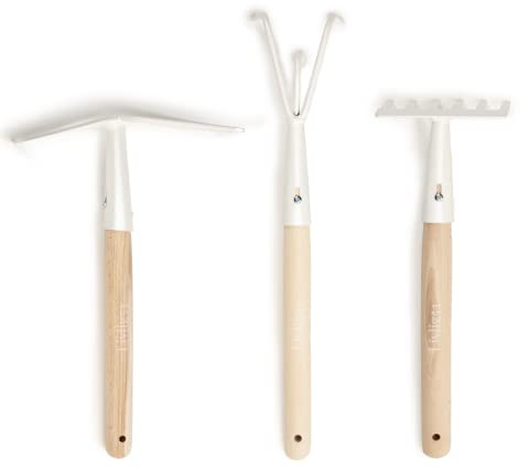 LIVLIG Gartenwerkzeug Set, Gartengeräte Balkon, Gartengeräte Frauen, Gartengeräte weiß, Kralle, Harke, Hacke mit Gabel, 3er Gartengeräte Set