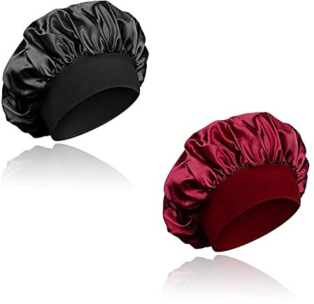 2 pezzi Cuffia Seta Capelli Ricci, Cuffia Seta Elastica Riutilizzabile Cuffia per Cuffia Capelli Ricci Notte per la Cura dei Capelli Donne Capelli Lunghi Capelli Ricci (Nero + Bordeaux)