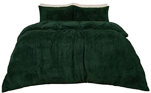 Brentfords Teddy Fleece Duvet Forest Green, Super King Teddy Fleece Duvet Set Christmas Bedding Ultra Soft Super Kingsize Duvet Cover Sets with Pillowcases