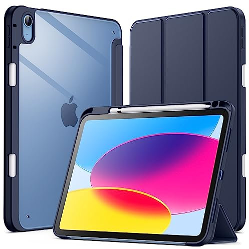 JETech Custodia per iPad (A16) 11a/10a Generazione (2025/2022) con Portapenne, Posteriore Chiaro Trasparente Supporto Sottile per Tablet Cover Antiurto (Blu Marino)