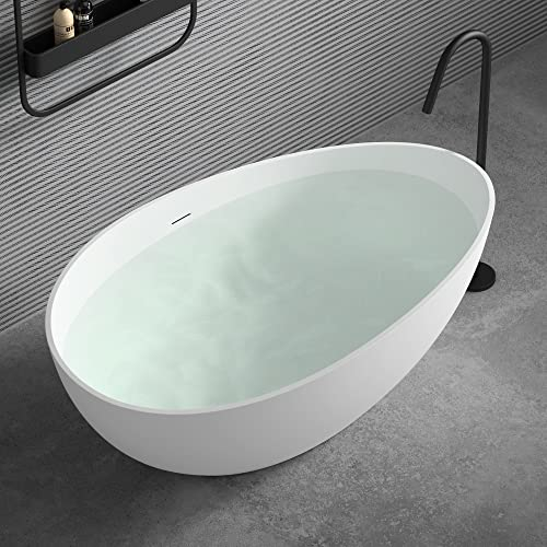 doporro Freistehende Design-Badewanne Vicenza911 160x95x60cm mit Überlauf aus Mineralguss in Weiß matt, 284Liter