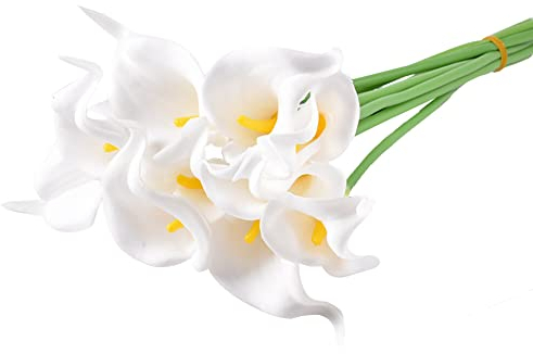 MoreChioce 20 Stück Künstliche Blumen Calla Lilie,Realistische Calla-Lilien-Blumenstrauß Kunstblumen Pflanzen Brautsträuße Pflanzenblumenkunst für Hochzeit Zuhause Hotel Büro Dekoration,Weiß