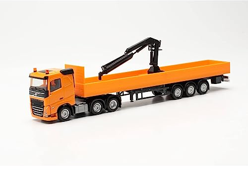 herpa modello di camion Semirimorchio con piattaforma Volvo FH FD 2020 con gru di carico, in scala 1:87, Made in Germany, modello tedesco, statuetta plastica