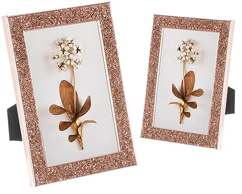 sourcing map Home Picture Frames Set of 2, Glittery Photo Frame with Decor, Sparkle Picture Frames for Wall or Tabletop Display (4x6inch, Rose)