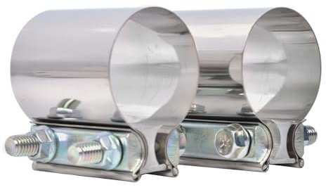 Emotor Universal 2.5 inch Exhaust Clamp 2 1/2 Butt Joint Exhaust Band Clamp Sleeve Stainless Steel(2 Pieces)