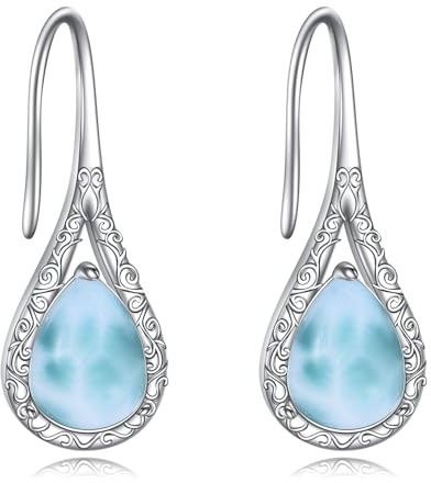 Larimar Schmuck Ohrringe Sterling Silber Durchziehbare Larimar Tropfen Ohrringe Natürlicher Edelstein Tropfen Ohrringe Schmuck, Geschenke für Damen und Mädchen