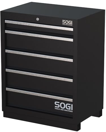 Sogi ARR-OFF-5C Blechschrank für Werkstatteinrichtung - 5 ausziehbare Teleskopschubladen - 680 x 460 x 865 mm