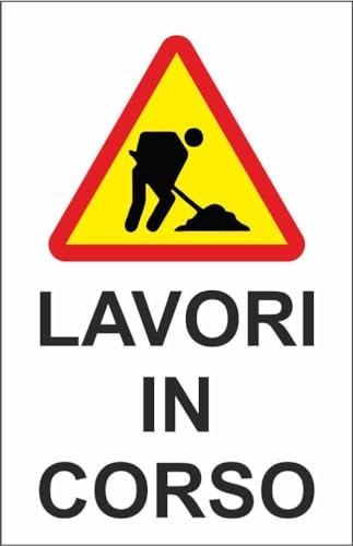M-ITALY CARTELLO SEGNALETICO - lavori in corso mod. 2 - Adesivo Extra Resistente, Pannello in Forex, Pannello In Alluminio (20x31, Adesivo)