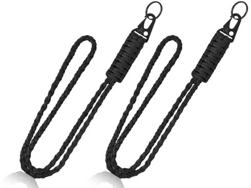 KAPSING Lot de 2 cordons porte-clés en paracorde, dragonne tour de cou, cordon pour clés, porte-carte d'identité (noir)