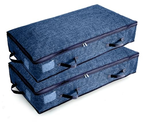 Mr Hsiung & Mrs Yin 90L Under-Bed Storage Bags with Zips, Large Storage Organizer Boxes, Clothes Storage Bag, Fabric Storage Bags for Duvets, Shoes, Beddings, Quilt, 2PCS
