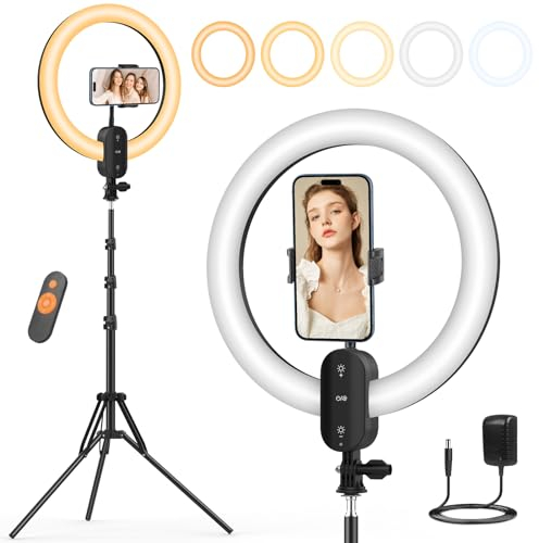 Unicucp 12 Zoll Ringlicht mit 63 Zoll Stativ Handy, 20W LED Selfie Licht Ringleuchte Eingebauten 2800mAh Akku, Ringlampe für Tiktok YouTube Fotografie Video Makeup Live Streaming mit Smartphone