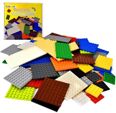 Cabeeskii Classic Building Plate, 60pcs Plates with 6 Size Baseplates, Compatible with Lego Parts and Pieces, Building Bricks