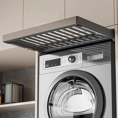 Cajón Extensible para Pantalones: Encima del tendedero para Lavadora. Organizador de aleación de Aluminio Que Ahorra Espacio para Armario, Gris Cuero, Longitud 66,4~71,4 cm