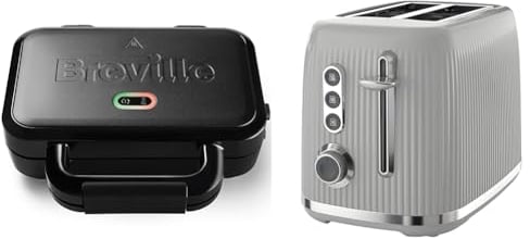 Breville Ultimate Deep Fill Toastie Maker | 2 Slice Sandwich Toaster & Bold Ice Grey 2-Slice Toaster with High-Lift & Wide Slots | Grey & Silver Chrome [VTR002]